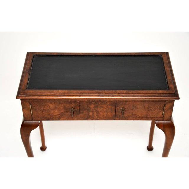 Black Antique Leather Top Console Table in Burr Walnut, 1890 For Sale - Image 8 of 12