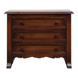 1940s Walnut Three Drawer Small Nightstand For Sale