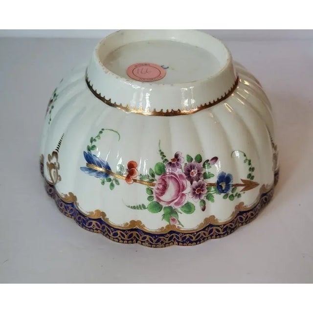 First Period Dr. Wall Worcester Blue and Gold Botanical Fluted Bowl For Sale - Image 9 of 12