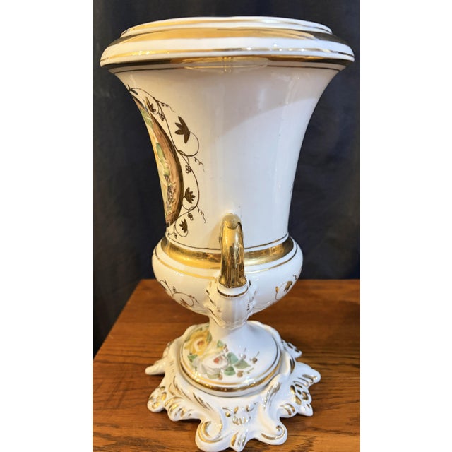 Old Paris Antique Pair French Edwardian Campana Porcelain Urns Vases Still Life Flowers For Sale - Image 4 of 8
