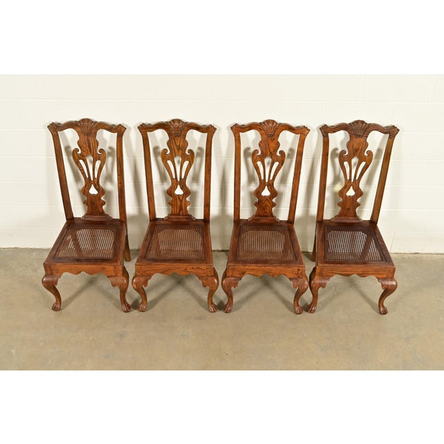 1980s Henredon Georgian Carved Solid Oak Dining Chairs, Set of Four For Sale - Image 5 of 16