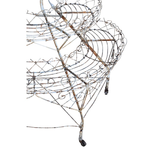 Antique Ornate French Half-Circled Tiered Heart Wire Plant Stand W/ Castor Wheels For Sale - Image 4 of 9