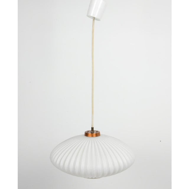 1970s 1970s Louis Kalff for Philips Ribbed Glass & Copper Pendant For Sale - Image 5 of 7