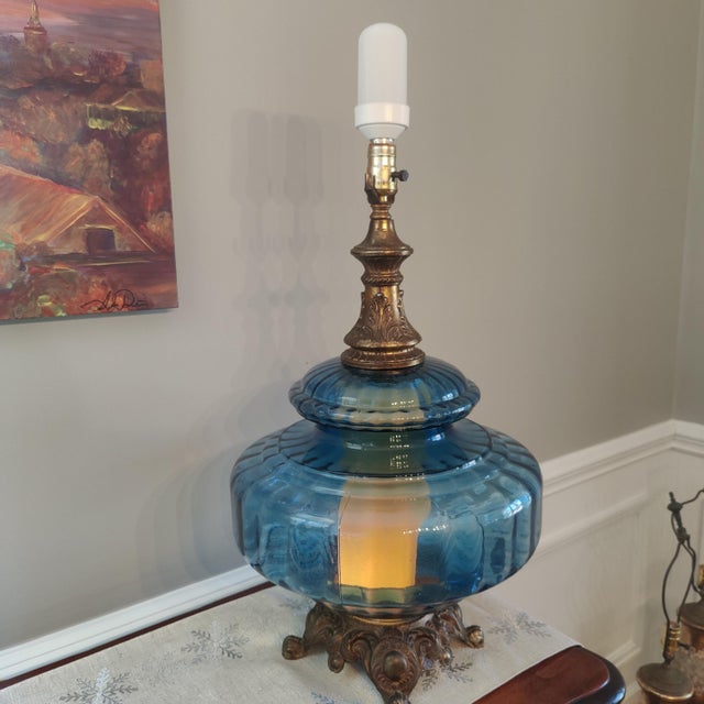 Mid-Century Modern 1970s Blue Carl Falkenstein Mid-Century Modern Table Lamps - a Pair For Sale - Image 3 of 8