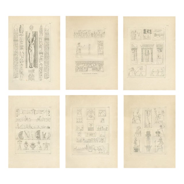Dominique Baron Vivant Denon, Ancient Egyptian Reliefs and Hieroglyphs, 1802, Engravings on Paper, Set of 6 For Sale