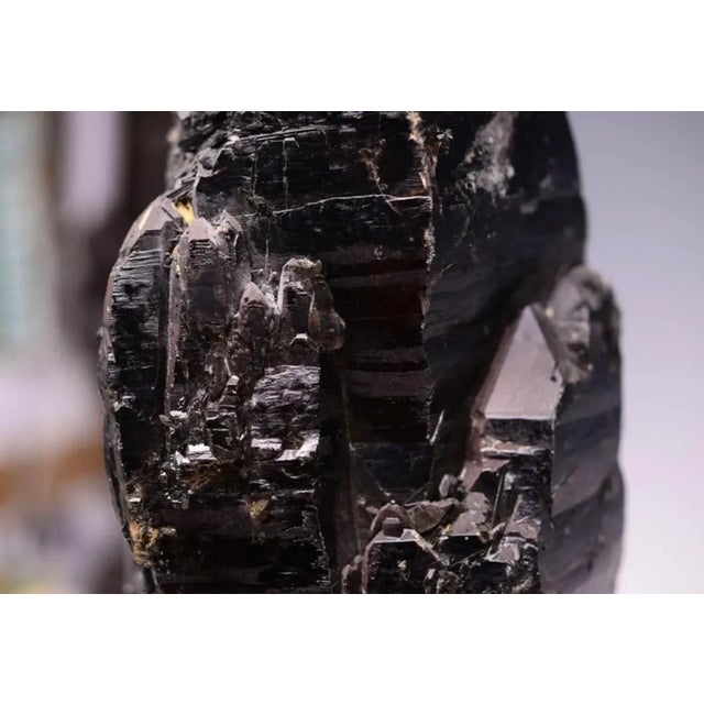 Large Dark Smoky Quartz Rock Crystal Natural Sculpture on Wooden Base For Sale - Image 4 of 11