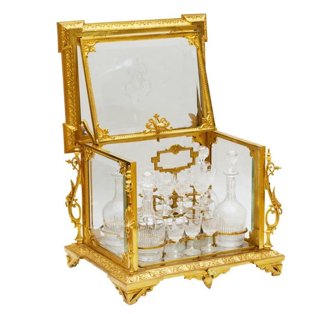 French Liqueur Cabinet in Gilt Bronze and Crystal, 1800s For Sale - Image 9 of 9