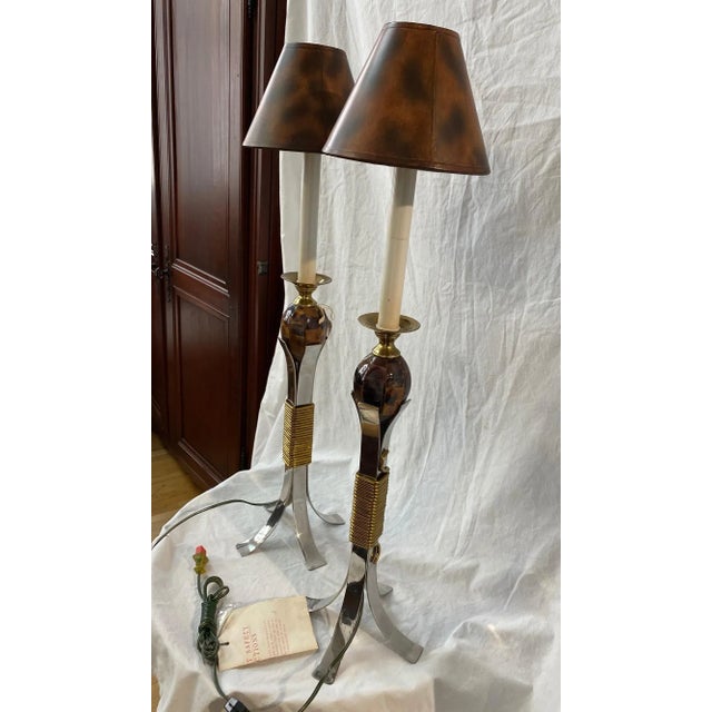 Maitland Smith Lamps With Marble, Brass, and Steel - a Pair For Sale - Image 10 of 11