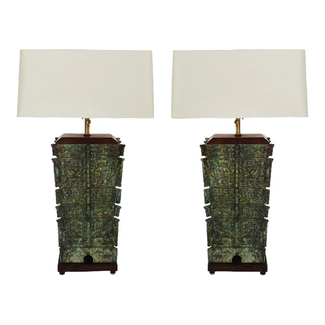 Vintage Chinese Bronze Vessels Mounted as Lamps- a Pair For Sale