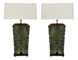 Vintage Chinese Bronze Vessels Mounted as Lamps- a Pair