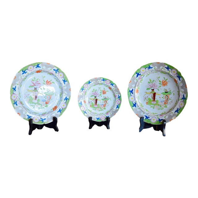 Early 19th Century Georgian Mason's Ironstone Table & Flower Pot Pattern Plates Set For Sale
