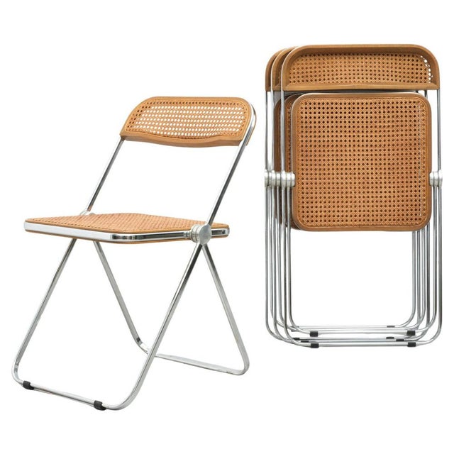 Vintage Plia Chairs with Vienna Straw by Giancarlo Piretti for Castelli, 1970, Set of 4 For Sale - Image 11 of 11