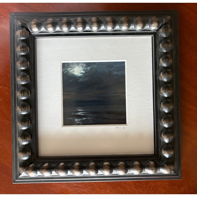 2025 Mia Bergeron Original Painting, “Reflection”, Moon Over Ocean at Night, Framed For Sale - Image 4 of 4