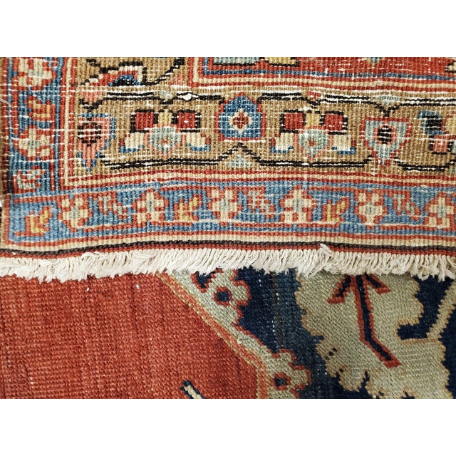 Antique Persian Serapi Carpet, Handmade Wool Oriental Rug, Rust, Ivory and Blue For Sale - Image 13 of 18