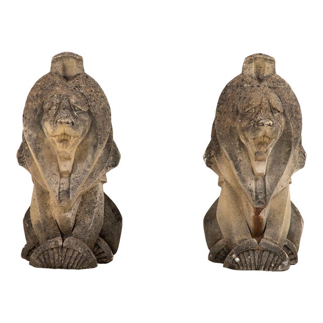Pair Art Deco Concrete Lions Garden Ornaments, England 1930s For Sale