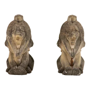 Pair Art Deco Concrete Lions Garden Ornaments, England 1930s