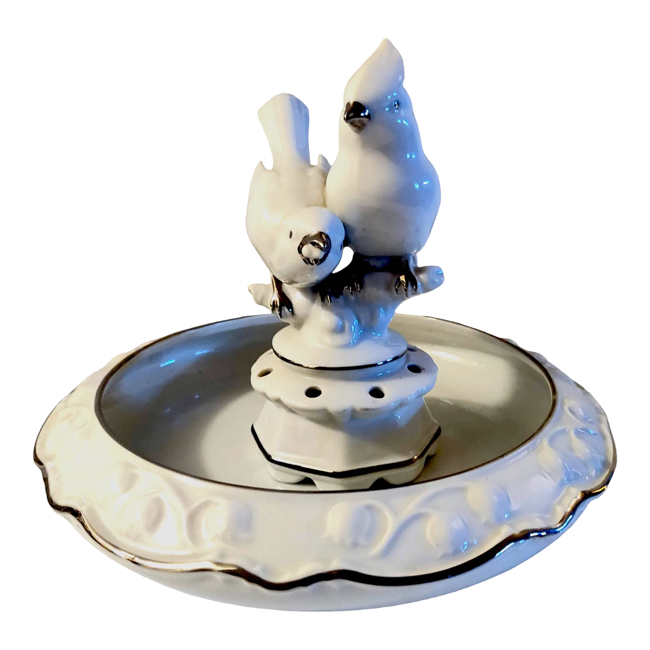 Dresden & Gerold Porzellan Bavaria Silver Trimmed Bird Bath Flower