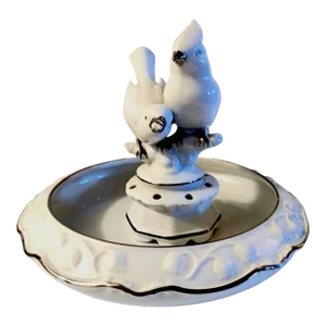Dresden & Gerold Porzellan Bavaria Silver Trimmed Bird Bath Flower Frog 2 Piece Centerpiece