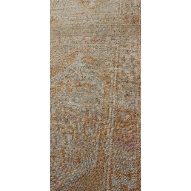 Vintage Turkish Oushak Runner With Medallion's in Light Blue, Cream, Light Orange For Sale In Atlanta - Image 6 of 13