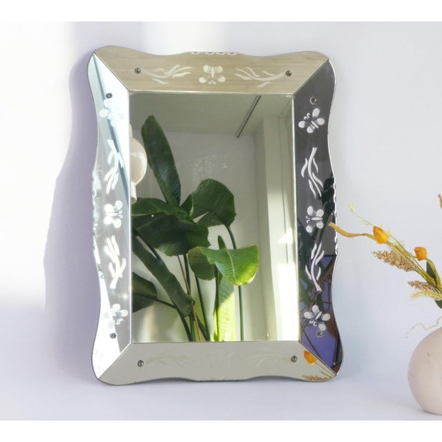 Vintage Venetian Rectangular Ornate Mirror with Floral Details with Waved Edges, Italy, 1950s For Sale - Image 3 of 10