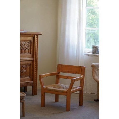 Set of Brutalist Modern Danish Chairs in Pine & Cord from Tage Poulsen, 1972 For Sale - Image 6 of 18