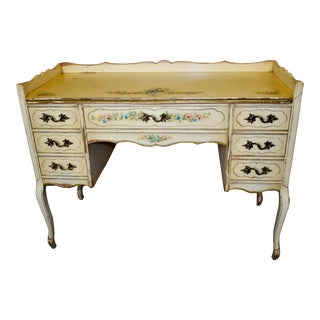 Vintage Peck & Hills Hand Painted Venetian Style Seven Drawer Desk W/Gallery For Sale