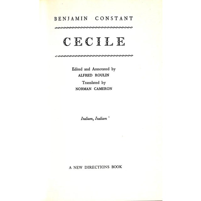 CONSTANT, Benjamin [125] pp. New Directions 1953 8" x 5 1/4" Jacket design by Philippe Jullian "For nearly a hundred and...