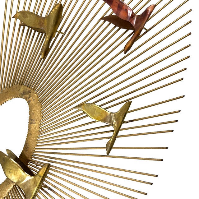 Vintage 1960s Birds in Flight Wall Sculpture Starburst Brass Copper Mid-Century Modern Metal Art For Sale - Image 10 of 15