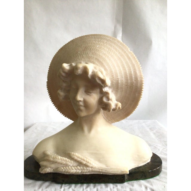 1940s 1940s Alabaster Bust Of A Young Woman On A Marble Base For Sale - Image 5 of 12