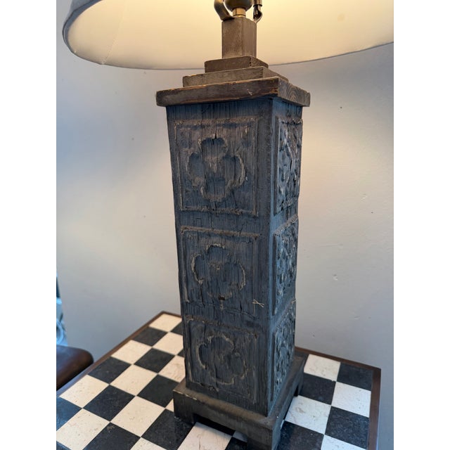 2010s Attributed to Uttermost Carved Wood Table Lamps W/ Shades (32"h) - a Pair For Sale - Image 5 of 12