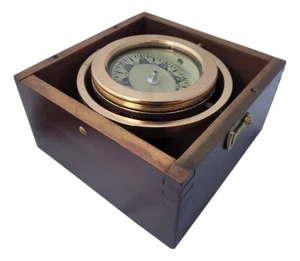 Brass Boat Compass in Varnished Wood Box