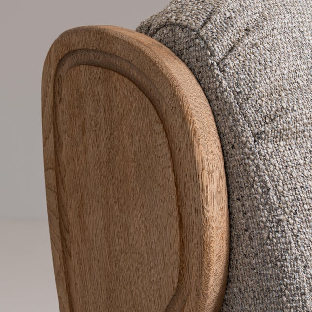 Brutalist Pair of 1970s French Tan Brutalist Oak Upholstered Armchairs For Sale - Image 3 of 15