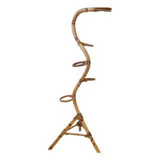 Large Vintage Snake Plant Stand in Bamboo and Rattan, 1960s For Sale