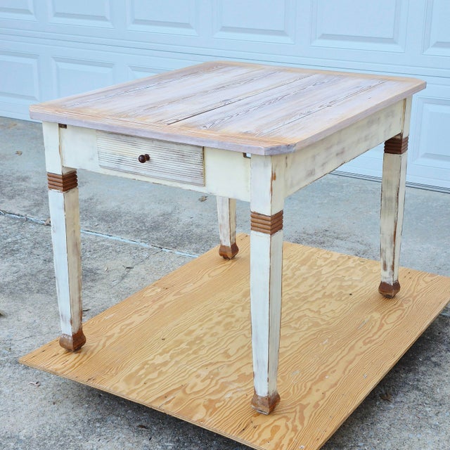 White Gustavian Swedish Farmhouse Style Antique Pine Dining Table Desk W/ Reeded Dummy Drawer For Sale - Image 8 of 10