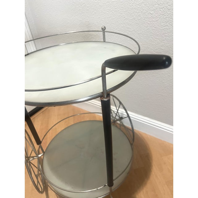 Wood Mid Century Modern Bar Tea Cart Glass Shelves For Sale - Image 7 of 9