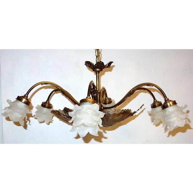 Spanish Mariner Brass and Glass Chandelier, 1950 For Sale - Image 4 of 5