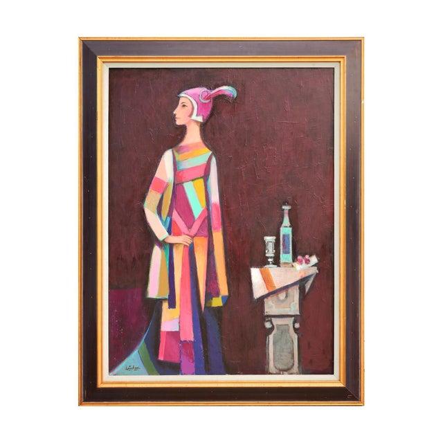 Modern abstract figurative portrait painting by Houston, TX artist David Adickes. The work features a woman wearing a...