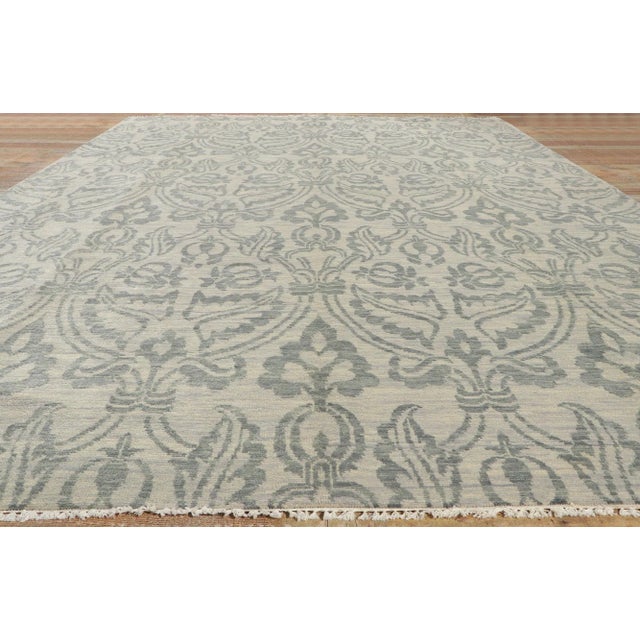 Light Gray 2010s Vintage Earth-Tone Damask Ikat Rug, 9'9 X 14'00 For Sale - Image 8 of 10