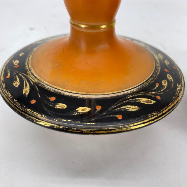 1930s Charles Schneider Style Art Deco Pressed Orange Glass Candlesticks - A Pair For Sale - Image 9 of 12