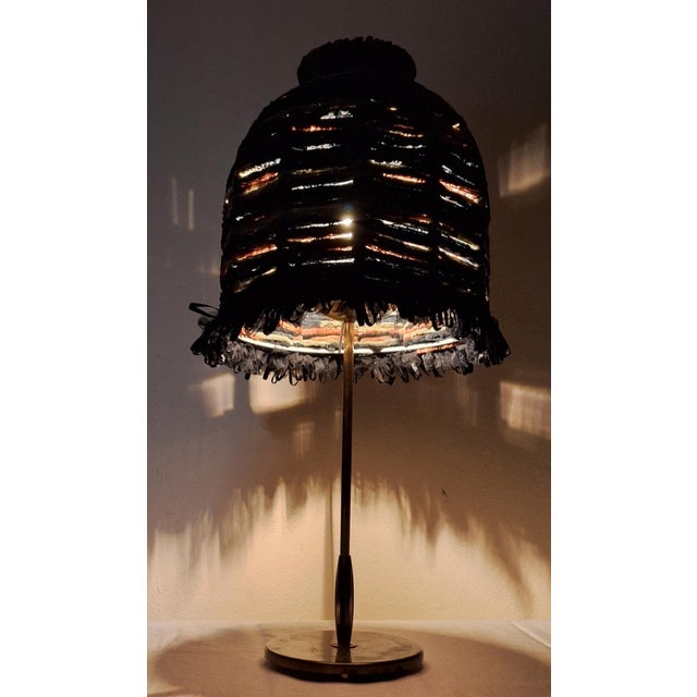 1950s Mid-Century German Table Lamp with Slim Metal Base and Handmade Fabric Shade, 1950s For Sale - Image 5 of 11