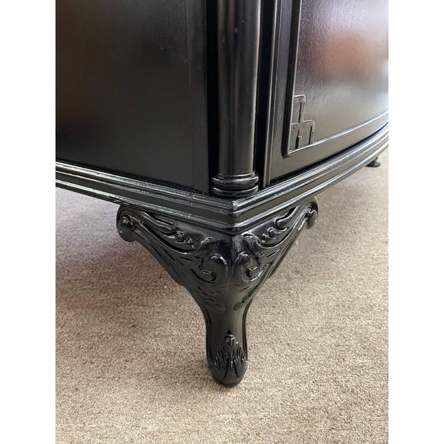 Antique Solid Mahogany Oriental Chest of Drawers, Black Satin Lacquer, Refinished, Brass Hardware For Sale - Image 12 of 13