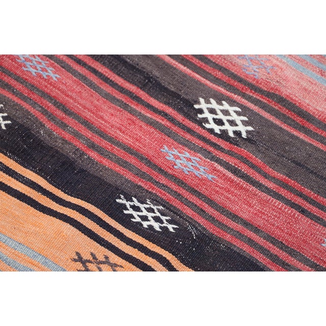1970s Rustic Style Hand Knotted Stripe Design Oushak Kilim Runner Rug For Sale - Image 4 of 9