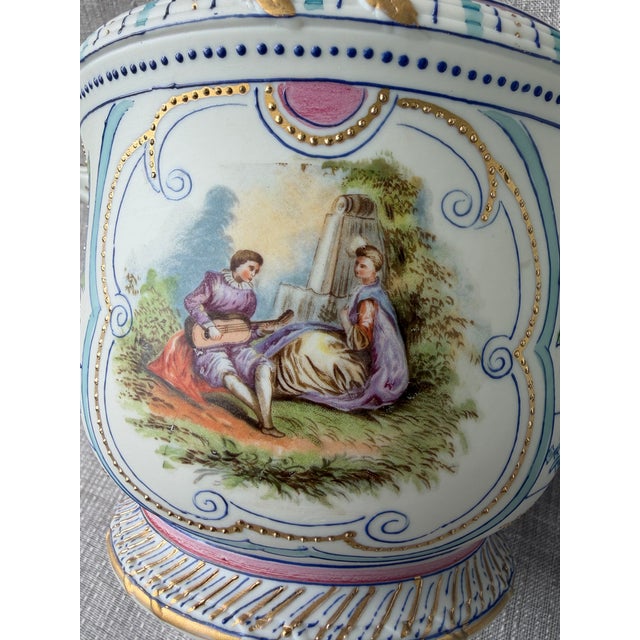 Early 20th Century Hand Painted Bisque CachePots Set of 2 For Sale - Image 5 of 18