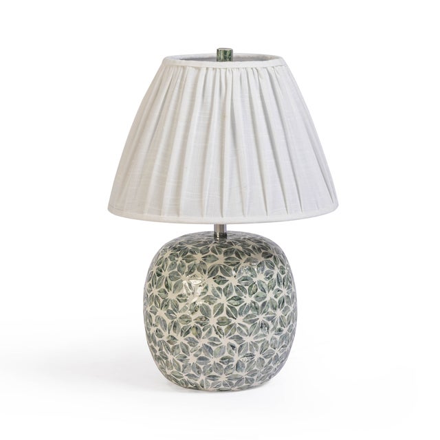 Wood Yaya Flower Green Capiz Shell Table Lamp For Sale - Image 7 of 7