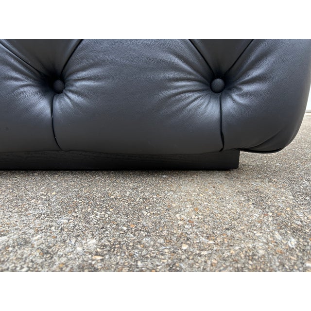 Animal Skin 1950s Large Chesterfield Style Tufted Black Italian Leather Ottoman Bench For Sale - Image 7 of 11