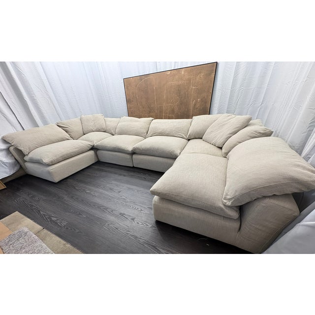 Sand Rh Cloud Modular Sectional 6-Piece Configuration | Perennials® Performance Textured Linen Weave | Warm Neutral For Sale - Image 8 of 18