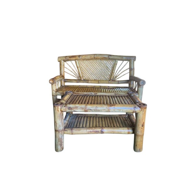 Asian Circa 1980s Large Bamboo Pagoda Lounge Settee and Coffee Table in the Budji Layug Style For Sale - Image 3 of 6