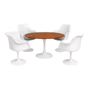 Mid-Century Modern Tulip Dining Set · 4 White Tulip Chairs + Oval Pedestal Table