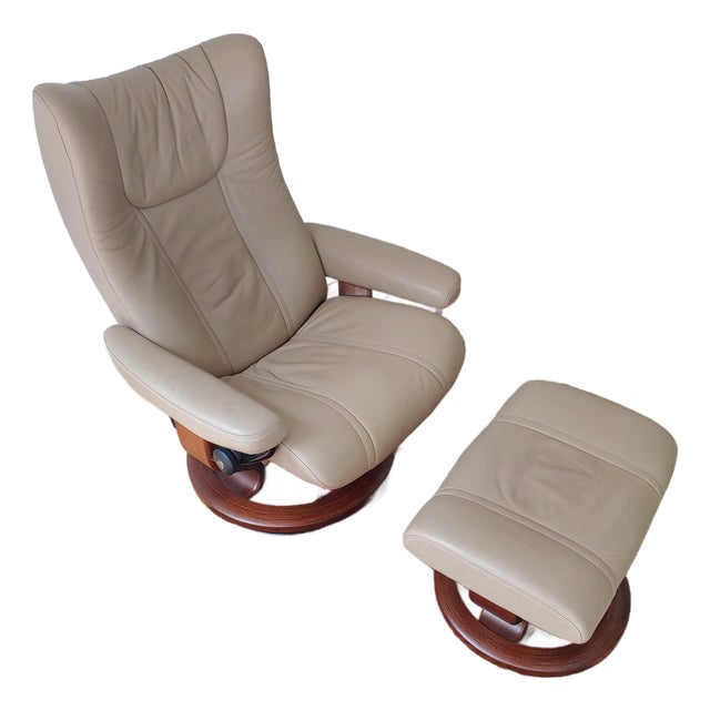 Ekornes Stressless Classic Wing Recliner & Ottoman For Sale