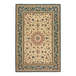 1940s Traditional Beige Floral Shah Abbas Antique Isfahan Wool Silk Carpet Rug For Sale